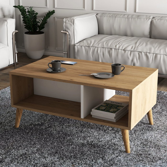 Hanah Home Mesa de Centro de 2 Niveles Roble y Blanco Hanah Home Mesa de Centro de 2 Niveles Roble y Blanco